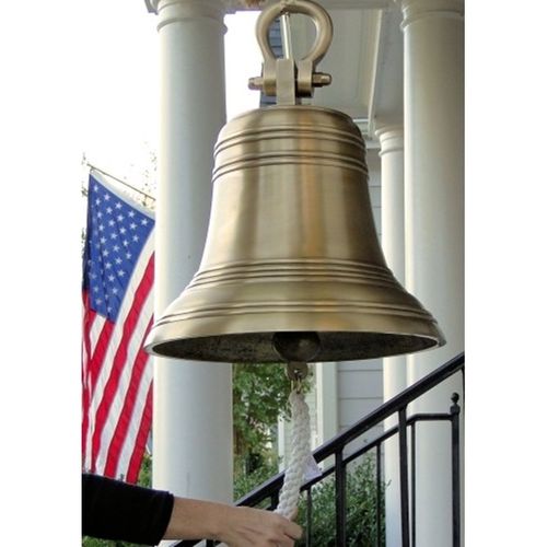 18 Inch Ridged Antiqued Brass Bell with Shackle 'Second'