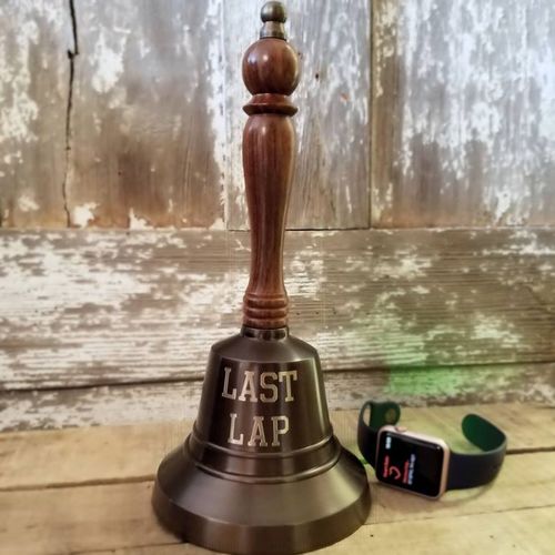 Engraved LAST LAP Antiqued Brass Hand Bell