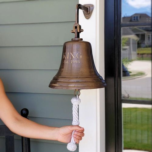 10 Inch Brass Engravable Wall Bell - Distressed