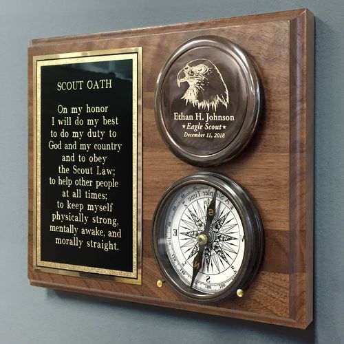 Eagle Scout Compass On Wood Plaque