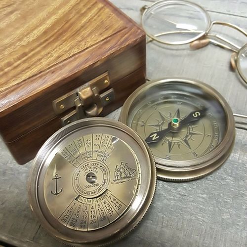 Brass Perpetual Calendar Compass with Box