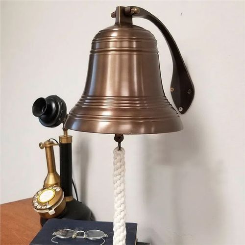 8 Inch Ridged Brass Engravable Wall Bell- Antiqued