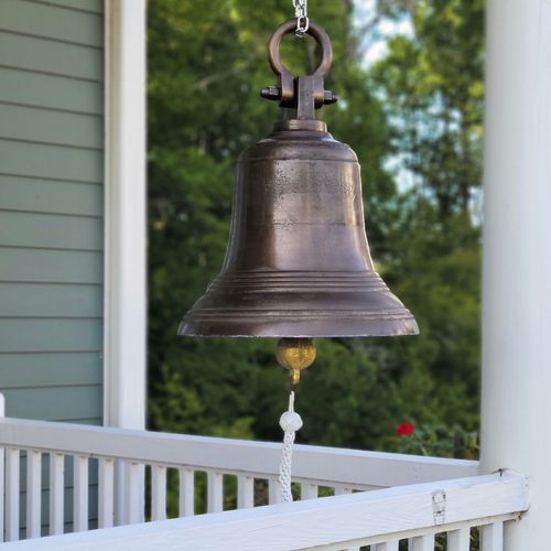 18 Inch Distressed Brass Ridged Bell with Shackle