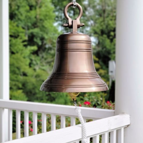 18 Inch Ridged Antiqued Brass Bell with Shackle