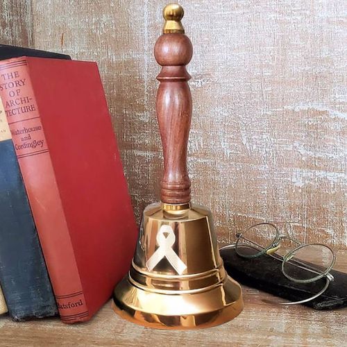 Cancer Ribbon Polished Hand  Bell-  9 Inch