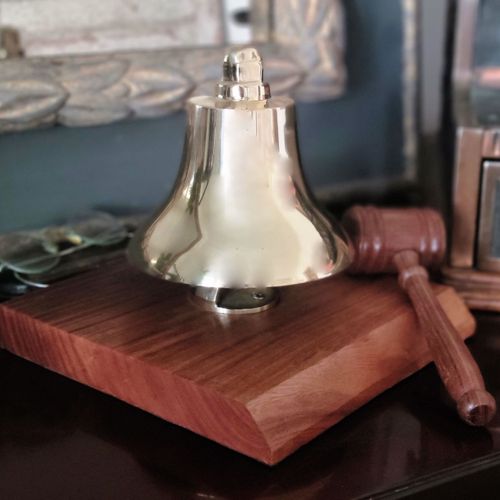 Stock Market Desk Bell with Hammer - Polished Brass