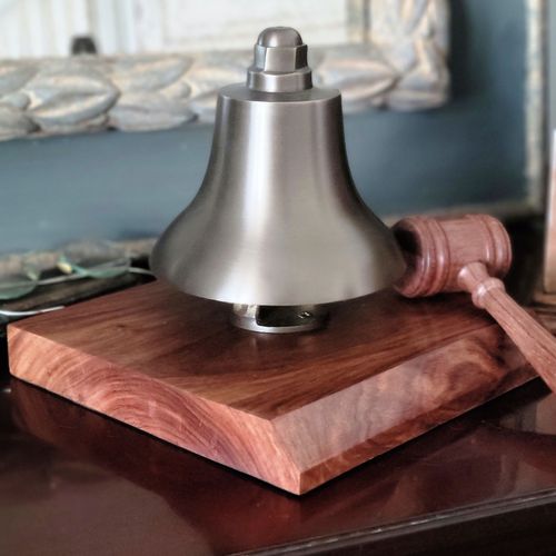 Stock Market Desk Bell with Hammer - Antiqued Brass